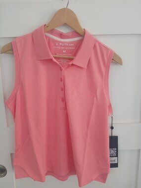 A PUTNAM Butter Soft Classic Sleeveless Cropped Polo   Samon Rose   Size M